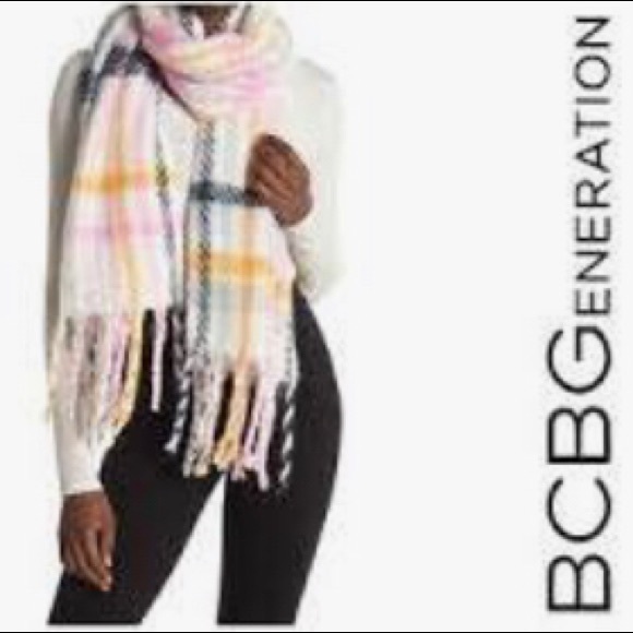 BCBGeneration Accessories - BCBGeneration Pastel Plaid Soft Girl Fringe Oversized Winter Scarf Cozy Warm